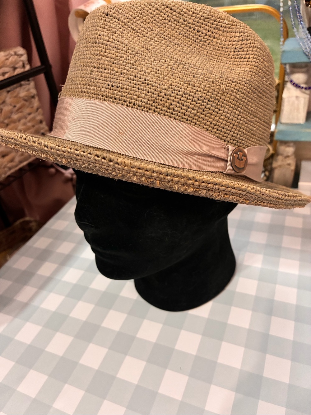 Goorin Bros Mr. Park Tan Straw Fedora with Blush Band hat size L